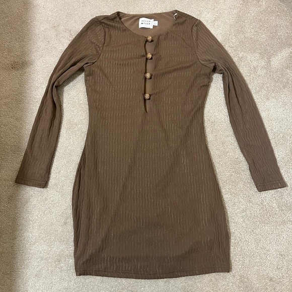 Hello Molly LOOK TWICE KNIT LONG SLEEVE MINI DRESS BROWN size Medium Revolve - Picture 6 of 12